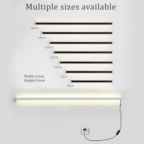Aplique de pared LED largo de 60cm en aluminio blanco con enchufe e interruptor de luz cálida 2