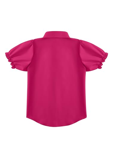 Image of Girls Short Sleeve Button Down Shirts Ruffle School Uniform Crop Tops Peter Pan Collar Plaid Blouse 4-13Y