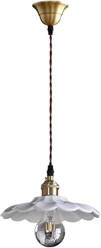 Pendant Light,Ceramic White Flower Hanging Lamp Shade Brass Ceiling Suspension Lamps Modern Lights Island Lighting for Living Ro