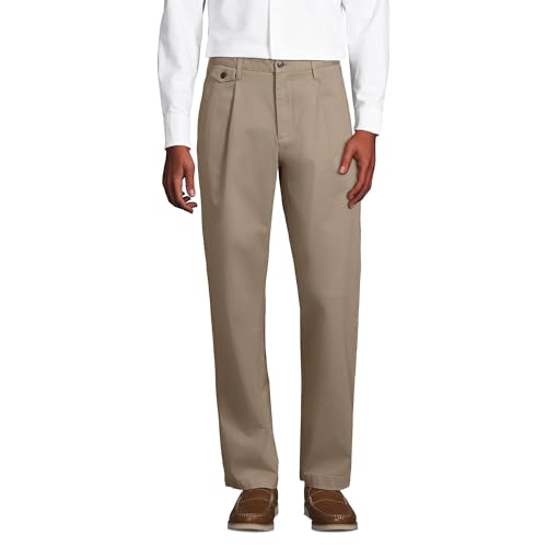 Lands' End Men's Knockabout Comfort Waist Relaxed Fit Pleated Front Chino Pant 36 32 Khaki