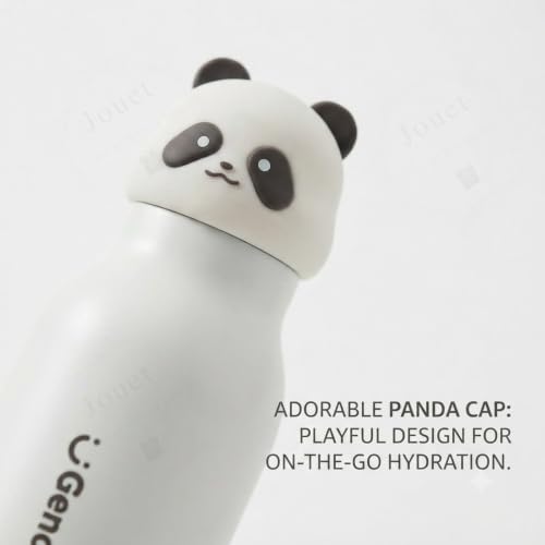 Image of JOUET Kids Stainless Steel Water Bottle 450ml with White Panda Character Lid, Leakproof Straw Bottle for School, Travel & Daily Use