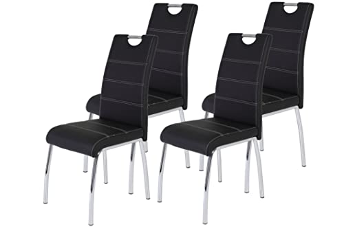 Hela Tische, Susi Lot de 4 chaises de Salle à Manger avec revêtement en Similicuir Noir, poignée encastrée, Armature en métal chromé, 43 x 61 x 98 cm