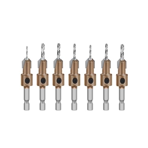 LatoYard Juego de 7 brocas avellanadas de aleación de 8/10 mm con diseño escalonado para carpintería de precisión, plástico y materiales compuestos, para una instalación eficiente de tornillos