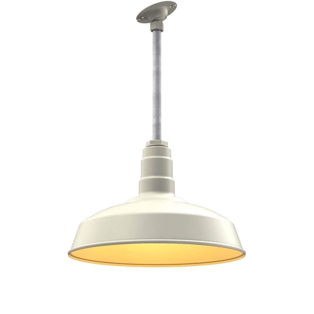 12" Sloped Stem Barn Light Pendant 16" Dome | Garage Workshop | Cream/Brass