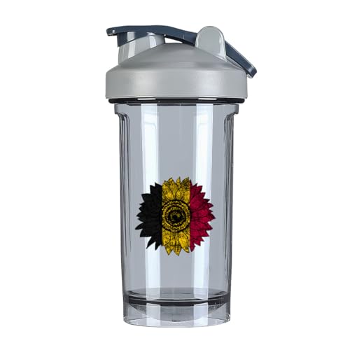 Vintage Sunflower Belgian Flag 18 Ounce Shaker Cup,Fashion Theme Pattern Shaker Bottle Leak-proof Workout Shake Bottles 500ML/18 oz Perfect for Pre Workout Gray 0