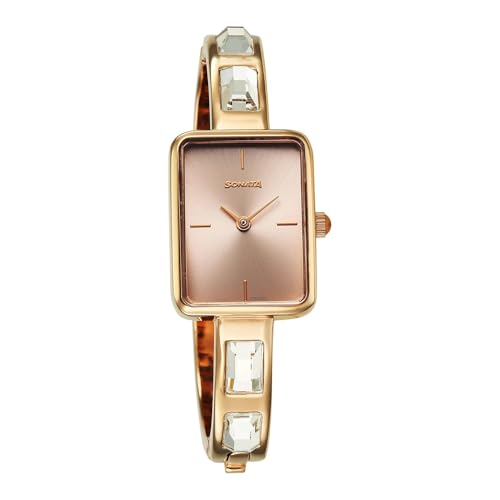 Image of Sonata Aura 2.0 Quartz Pink Dial Rose Gold Stainless Steel Strap Analog Watch for Women - 87096WM01W