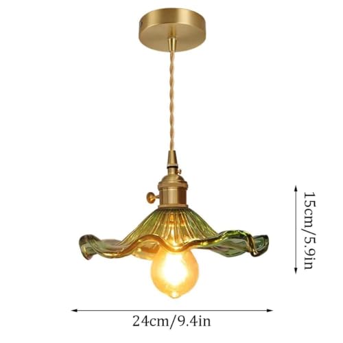 Pantalla de lámpara colgante de vidrio verde y cobre con conector E27 2