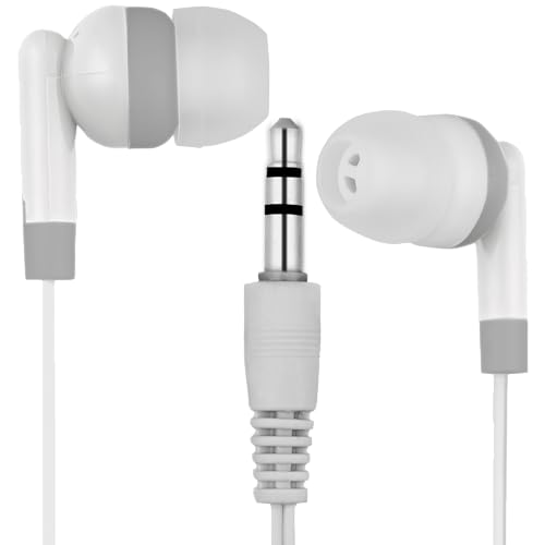 LowCostEarbuds Bulk Wholesale Lot of 50 White/Gray Earbuds Headphones - Individually Wrapped