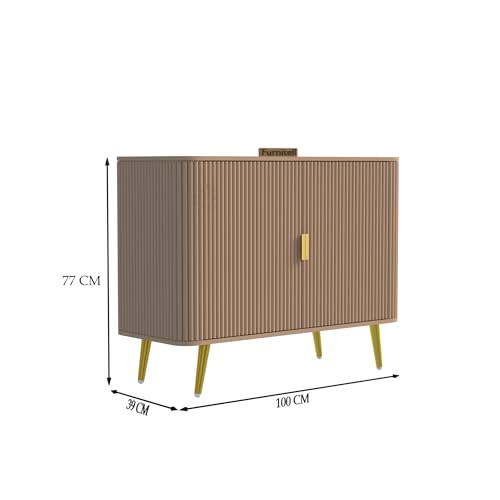 Image of Wooden Sideboard Cabinet for Living Room | Side Board Crockery Cabinet with 2 Doors Storage for Dining, Drawing and Home Office | HDMR Premium Wood & Iron, Taupe