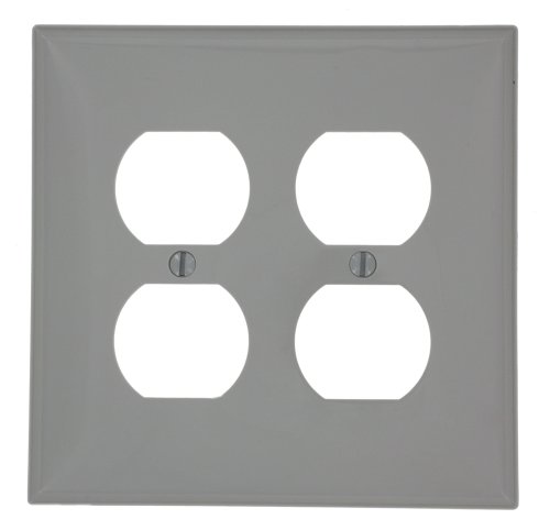 Image of Leviton 2-Gang Duplex Receptacle Wallplate, Midway Size, PJ82-GY, Gray
