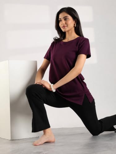 Image of 9shines Label Cotton Plus Size Long T-Shirt Tunic | Hip Covering Regular Top Nightwear| Sleepshirt Lounge wear for Women with Pocket (M-7XL)