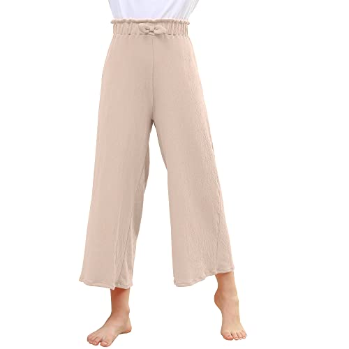 V.&Grin Girls Wide-Leg Pants, Summer Flowy Dress Lounge Stretchy Palazzo Pants For Girls 7-16 Years(Khaki M) #TOP25