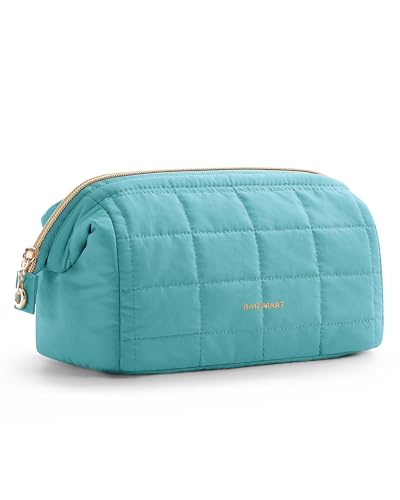 Image of BAGSMART Makeup Bag Travel Toiletry Bag, Puffy Padded Make Up Bags for Women Makeup Organizer Case, Wide-open Pouch Purse Travel Essentials Toiletries Accessories Brushes, Lake Green