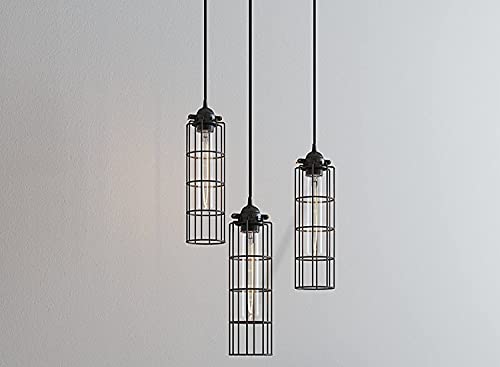 Rustic State Cylinder Long Metal Wire Hanging Pendant Light Cage, Lamp Shade, Bulb Cover Guard, Lighting Fixture For Industrial Vintage Farmhouse Diy Project - 10 Inch - Set Of 2 - Black #TOP6