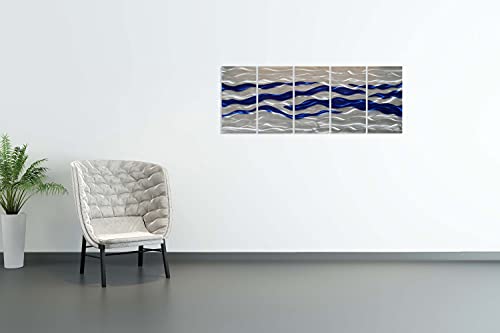 SYGALLERIER Abstract Coastal Metal Wall Art Handcrafted Big 3D Blue and Silver Artwork Modern Sea Waves Pictures Contemporary Sculpture for Living Room Bedroom Bathroom Decor - Image 7