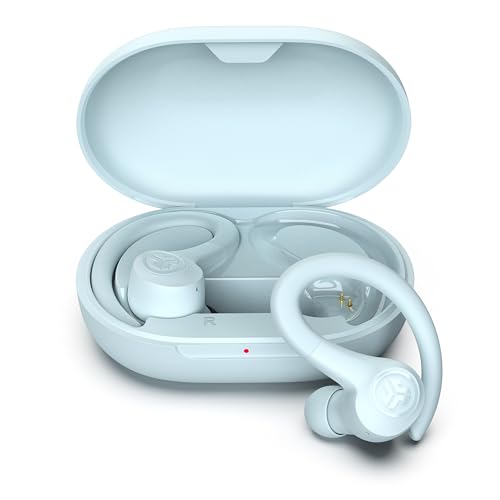 JLab Go Sport+ Wireless Workout Earbuds with C3 Clear Calling, Secure Earhook Sport Design, 35+ Hour Bluetooth Playtime, 3 EQ Sound Settings, Light Blue