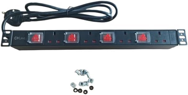 DKURVE® 4 Way Rack Mount PDU Power Distribution Unit – Individually Switched 13A UK Sockets | Heavy-Duty Metal Housing | UK Plug with 2 Meter Cable – Server & IT Rack Use
