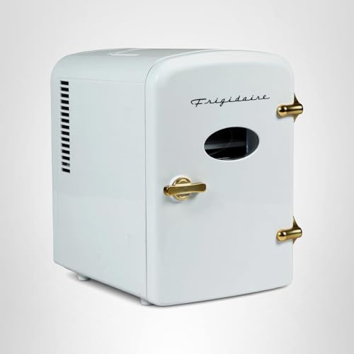 Frigidaire Retro Mini Personal Fridge Cooler, Holds up to 9 Cans, Portable for Car, Office, Bedroom, Dorm Room, or Cabin, Includes 110V AC and 12V DC cords - White Gold (Special Edition Color) on Fridge.com