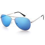Aviator Sunglasses for Men, Fashion Blue Mirrored Lens, Cool Silver Metal Frame, Non Polarized, UV Protection