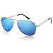 Aviator Sunglasses for Men, Fashion Blue Mirrored Lens, Cool Silver Metal Frame, Non Polarized, UV Protection