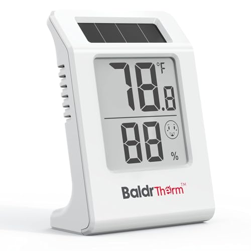 BaldrTherm 2,2'' Digitales Thermo- und Hygrometer, Solarbetriebenes Innenraum-Temperatur- und Luftfeuchtigkeitsmessgerät, Feuchtigkeitsanzeige, 1 Stück