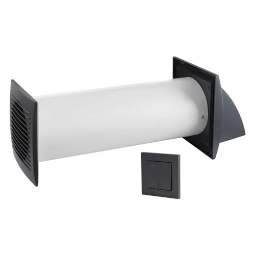 EUROPLAST Ø 100mm Recuperador de Calor con VMC Doble Flujo - Antracita Recuperador Calor Ventiladores sistema Forzada Extractor de Aire - con Interruptor de Pared