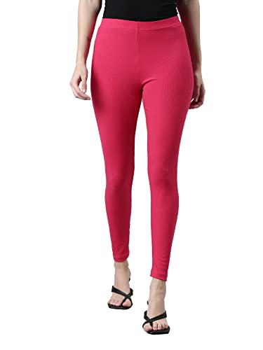Image of GO COLORS Drop Needle Ribbed Active Leggings for Women | Lightweight, Spandex Waistband, Mid Rise