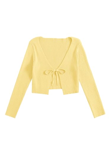 Image of Floerns Women's Tie Front Long Sleeve Rib Knit Shrug Sweaters Cardigan Crop Top