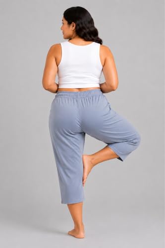 Image of CUPID Woman's Plus Size Plain Cotton Half Pant, 3 /4th Sports n Casual Night Short Pant, Knee Length Indoor n Outdoor Capris for Ladies