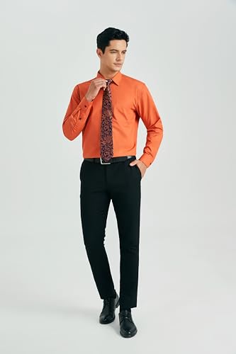 HISDERN Mens Dress Shirt and Tie Handkerchief Set Classic Long Sleeve Shirts Matching Ties Formal Button Down Shirts4