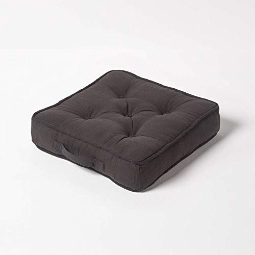 HOMESCAPES Coussin de Sol – Galette de Chaise – Noir 40x40x8cm – Collection Rajput 100% Coton