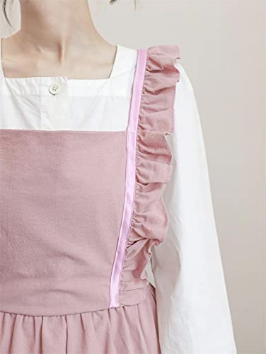 Floosum Soft Cotton Linen Apron With Two Side Pockets, Halter Crossback Bandage Aprons X Shape Aprons With Pockets For Women, Pink #TOP5