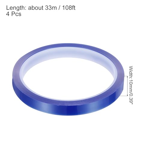 Image of uxcell Blue Heat Tape, 4 Rolls 10mmx33m 108ft High Temperature Heat Resistant Tape for Sublimation,Heat Vinyl Press,Heat Transfer, Circuit Board, No Residue