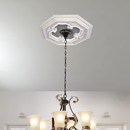 Image of Four-Leaf Clover Octagon Chandelier Ceiling Medallion and Fan Medallion, 24 Inches, White and Silver