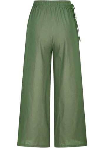 Image of KOTTY Women's Crumble Fabric High Waist Solid Color Drawstring Wide Leg Trousers Loose with Pockets
