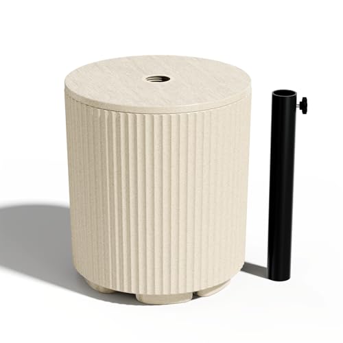 FONTOI Umbrella Side Table with 1.5" Pole Hole, 11.5 Gallon Fillable Heavy Duty Black Stand for Outdoor Market Umbrellas, Weather-Resistant Design for Garden, Deck, Lawn, Beige by FONTOI - Used condition - US$61.26