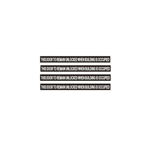 This Door to Remain Unlocked When Building is Occupied Sticker Sign, 2.36x26 Inch Safety Door Decal, 4 Pack Self Adhesive Vinyl Business Sign for Office, Public Building, Emergency Exit Use