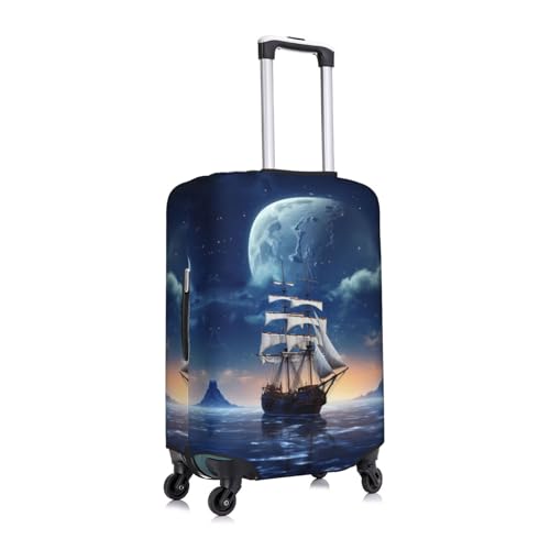 Moonlit Night Sea Sailboat Luggage Cover Protector Anti-Scratch Washable Fits 18-32 Inch Luggage-X-Large3