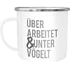 Moonworks Emaille Tasse Mit Spruch 'Je Größer Der Dachschaden, Desto Besser Der Blick Auf Die Sterne' – 300 Ml, Weiß-schwarz