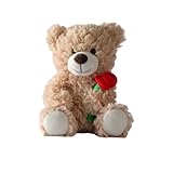 MINISO 10'' Holding-Rose Little Bear Stuffed Animals Soft and Huggable Plush Toy Adorable Valentine's Day Bears Mini Teddy Bear