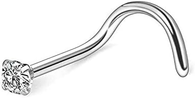 D.Bella Nose Rings, 20G Nose Screw Studs 316 Surgical Steel Nose Piercings Jewelry 1.5mm 2mm 2.5mm Clear Round Inlaid Silver - 3