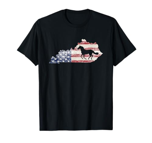Camiseta de Kentucky, mapa de Kentucky, bandera estadounidense de Estados Unidos, caballo Camiseta