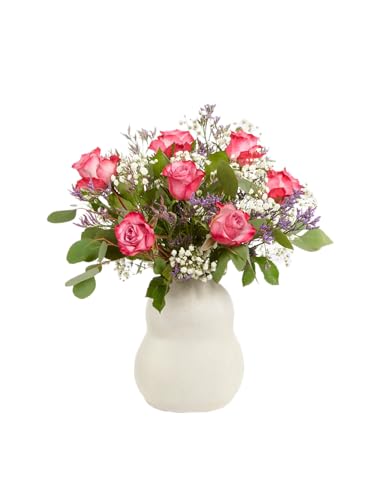 Blumenstrauß Blossom Dreams in RosaViolettWeiß, mit Eukalyptus, Limonium und Rosen, 7-Tage-Frischegarantie, Floristen-Qualität, das perfekte Geschenk bestellen