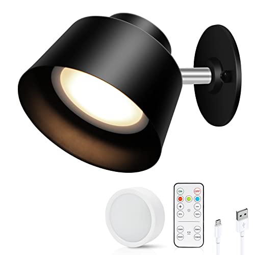 ANTOTEN LED Battery Operated Wall Sconces, Cordless Sconces Wall Lighting with Remote Control Rechargeable 3 Color Temperature Magnetic Wall Lamp, 360°Rotate for Reading Bedside