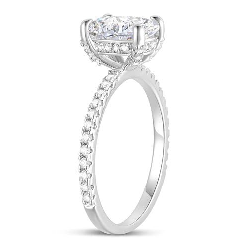 14K White Gold Moissanite Engagement Ring 2CT 7x9mm Oval Cut Moissanite Rings 14K Gold Hidden Halo Engagement Ring for Women3