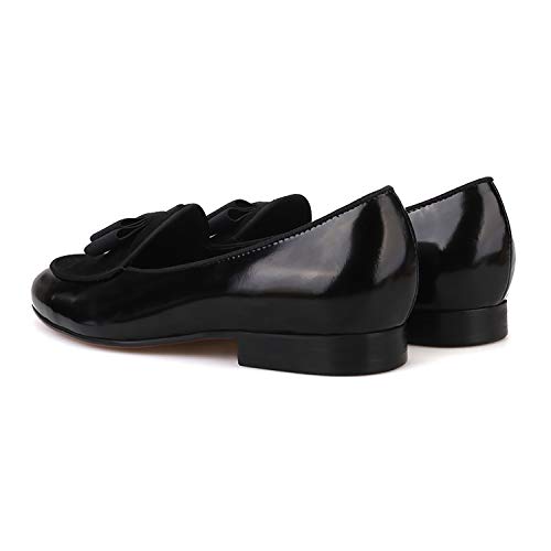 HI&HANN Men's Velvet and Nubuck Leather Stitching with Bowtie Flats Shoes Slip-on Loafer Smoking Slipper4