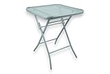HERSIG - Mesa de Jardin Cuadrada Plegable de Acero y Vidrio Templado - Mesa Exterior Gris 60x60x70 CM - Mesas de Terraza y Jardín Cuadradas - Mesas para Verano Exterior con Cristal Texturizado