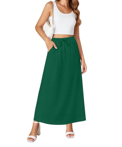 NILOUFO Maxi Skirts for Women High Waisted with Pockets Drawstring