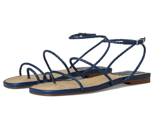 Schutz Women's Kaya Straw Flat Sandal, Infinite Blue, 8