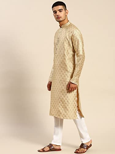 Image of Rajubhai Hargovindas Men's Silk Kurta With Ethnic Motifs Work Woven Design